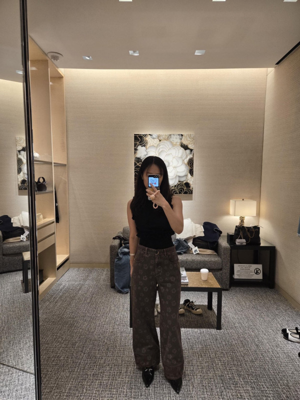 2025早秋新款Ch南油工厂复古文艺清新少女花朵印花直筒牛仔九分裤|undefined
