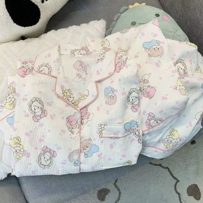 源头工厂长袖睡衣女春秋季云朵棉翻领开衫长裤家居服外贸抖音爆款|undefined
