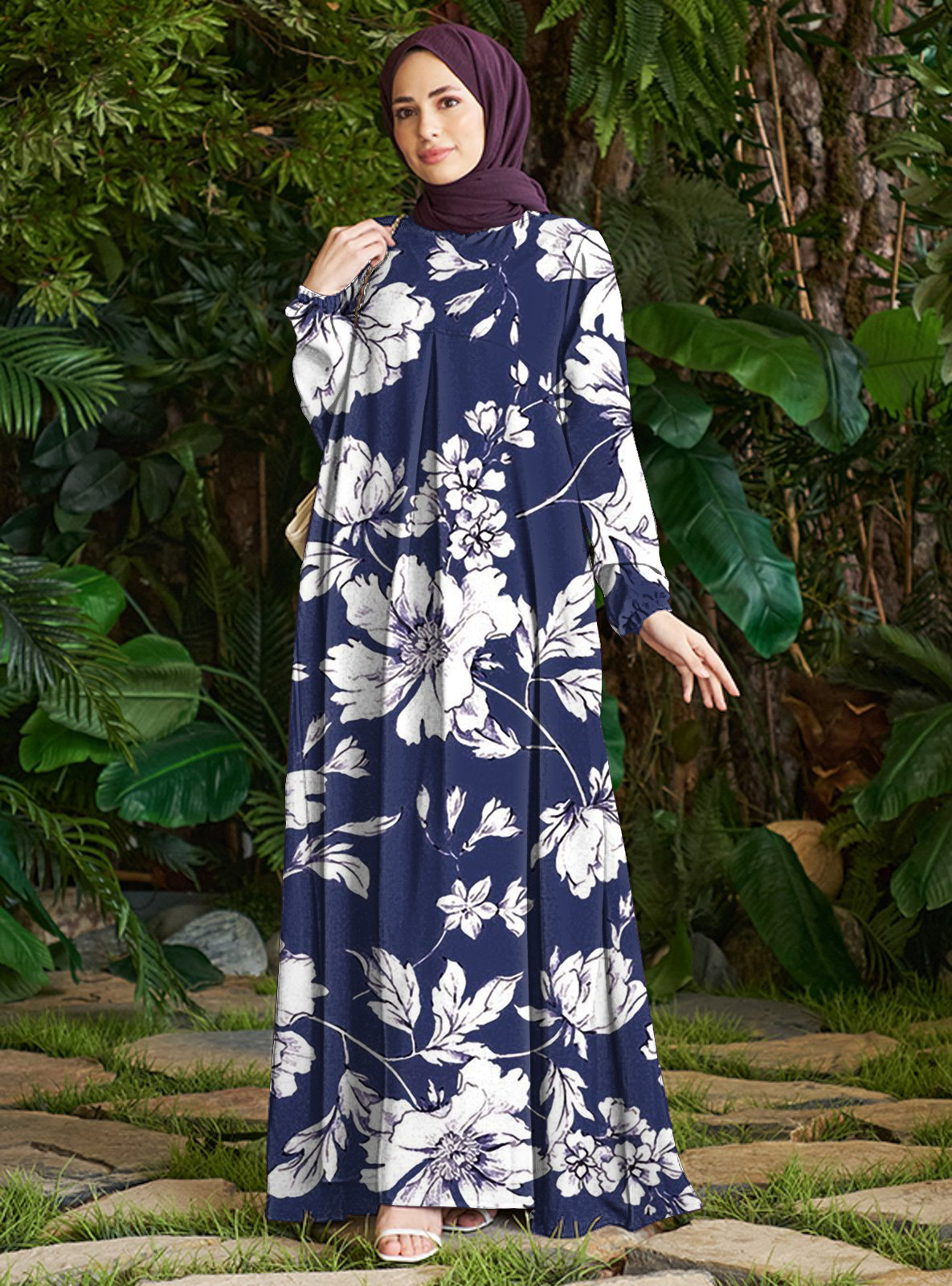 Vacation Beach Cross-Border European American Style Dress Women's Polyester Muslim Dress_ecoleips.com