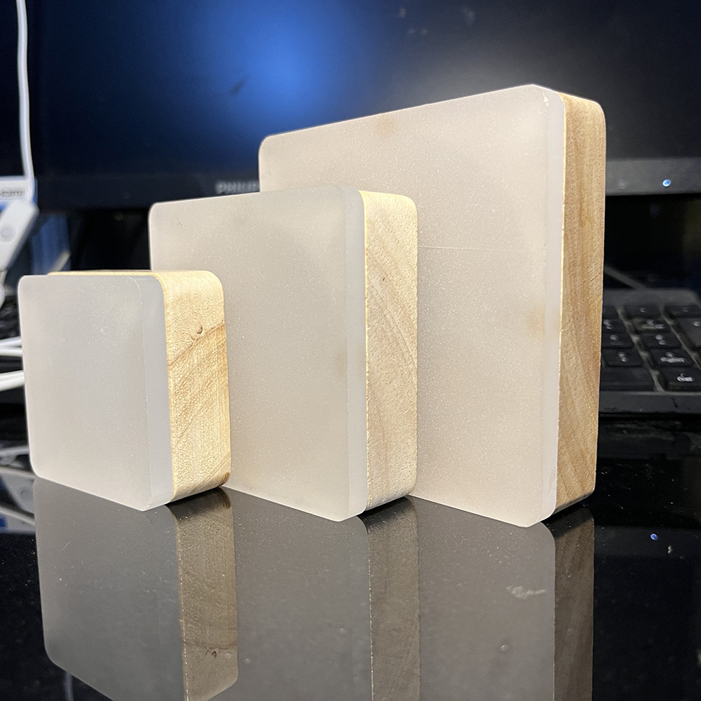 Yonii加厚板方形木艺小夜灯方形磨砂氛围灯实发光木底座香薰底座