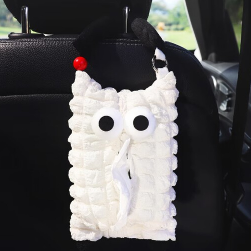 Che Zai Zhi Jin He Gua Shi – Seat Back Tissue Hanging Car tissue box/set - white-puff-black-band-black-feet-funny-tissue