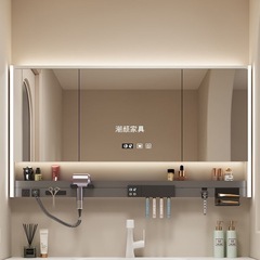ヘアドライヤー、歯ブラシ消毒ラック、棚、雰囲気ライトを備えた多機能スマートバスルームミラーキャビネット、バスルーム一体型ミラーキャビネット