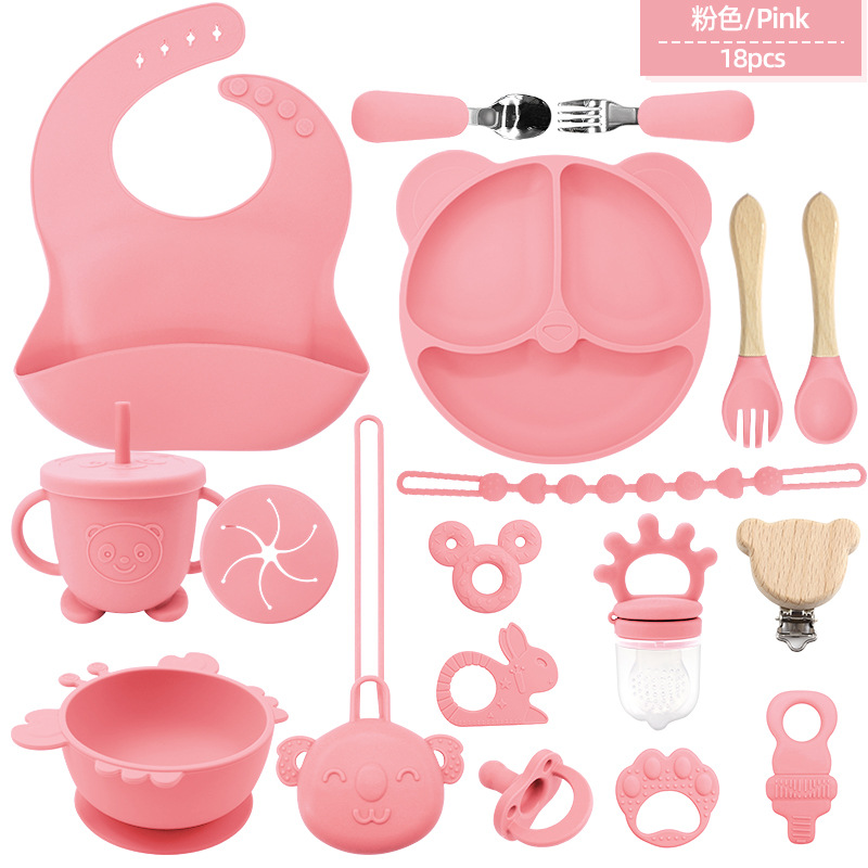Transfronterizos niños suplementarios de silicona platos de comedor bebés platos de comedor sonrientes 18 conjuntos de platos de alimentación madre-infantil al por mayor