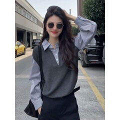 假两件长袖针织衫女高级感巨好看的设计感小众早秋韩系chic别致上
