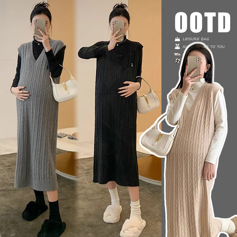 2026 New Maternity Wear Autumn and Winter Base Layer Tops Sweater Dress Set Two-Piece Set