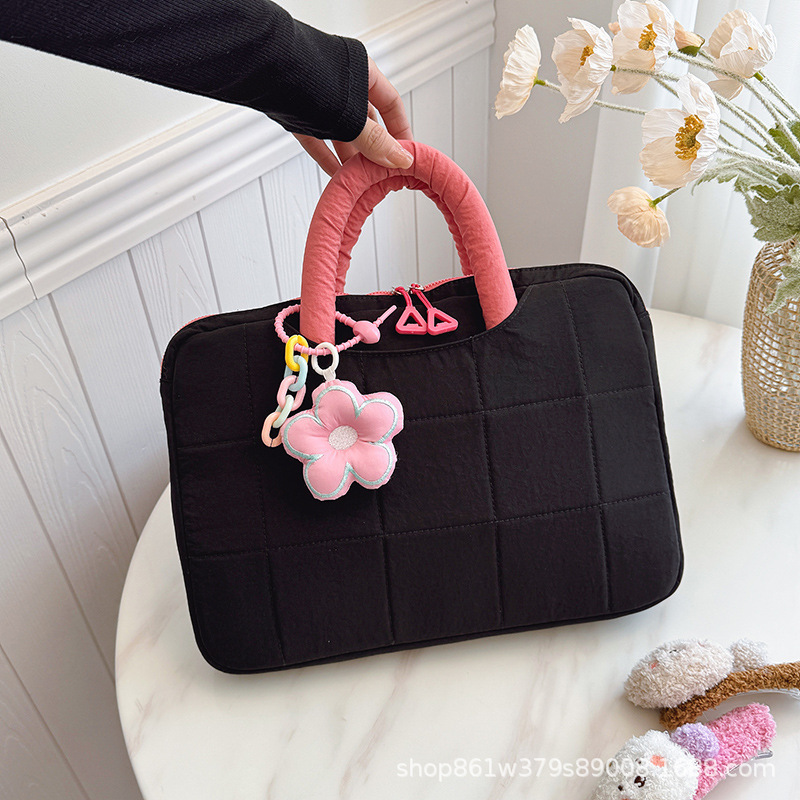 Document Bag, Portable Laptop Bag, New 14inch Casual, Cute and Versatile Plaid Thickeneded Computer Bag Cross-Border