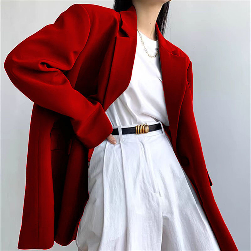 2026 Spring and Autumn New Style Gray Suit Jacket High-End Black Design with Shoulder Pads Loose Casual Women's Jacket 2026 Spring and Autumn New Style Gray Suit Jacket High-End Black Design with Shoulder Pads Loose Casual Women's Jacket