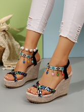 I 72090 Summer New Color Weave Open Toe Wedge Sandals ƴɫ��