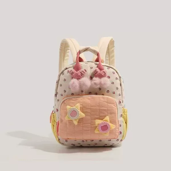 Cross-border Japanese Soft Girl Dopamine Girl Cute Small Backpack Children's Small Strawberry Cartoon Stars Contrast Mini Double