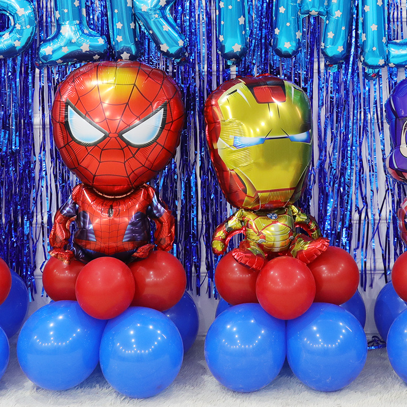 Luxurious Captain America Marvel Birthday Themed Decorative Balloons Boy's First Birthday Balloons Rain Silk Background Wall