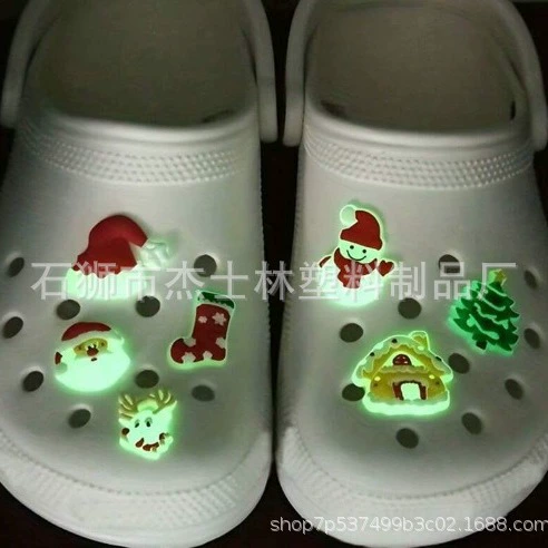 Набор светящихся флуоресцентных украшений Санта/олень для сабо и отверстий, цветочные аксессуары для обуви, DIY