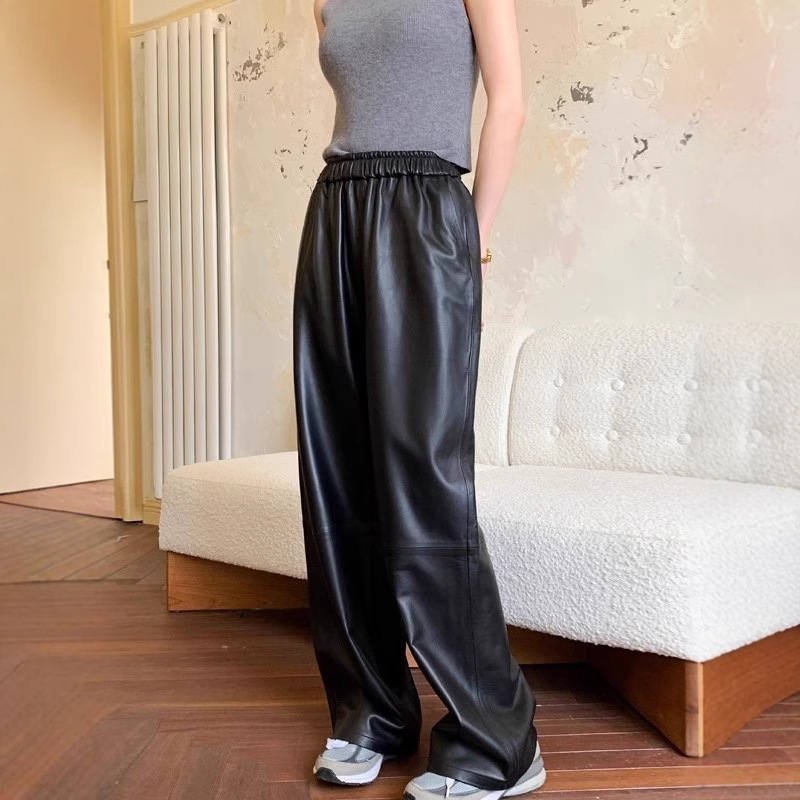 雅  时尚阔腿裤女2025春季新款黑色休闲直筒裤潮长裤子