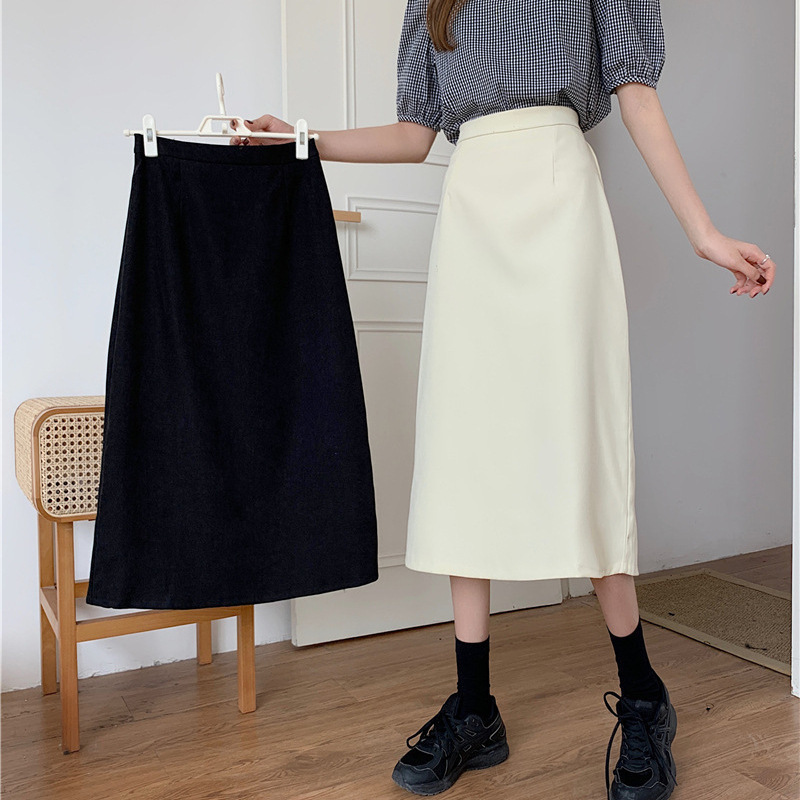 2025 Black High-Waisted Back-Slit Midi Skirt for Women, Suitable for Spring, Autumn, and Winter, A-Line Bodycon Skirt