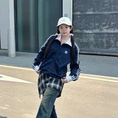 三叶草男女同款立领开衫外套夹克春秋三条杠潮牌宽松休闲运动上衣