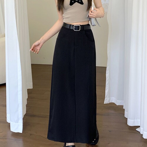 Split A-line suit skirt for women's summer new high-waist black slimming bag hip skirt medium and long gray skirt