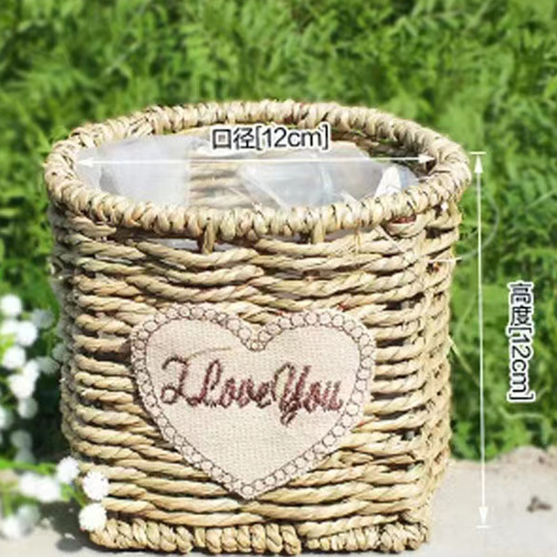 Cesta de Flores Tejida a Mano de Hierba Natural, Decorativa, para Arreglos Florales y Fiestas