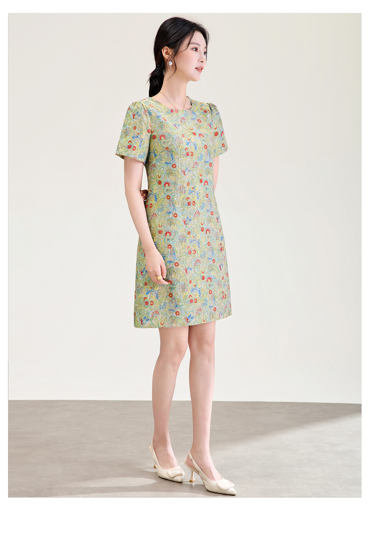 Váy maxi nữ thắt eo dáng suông họa tiết jacquard pha len — xanh lá cây chi tiết 11