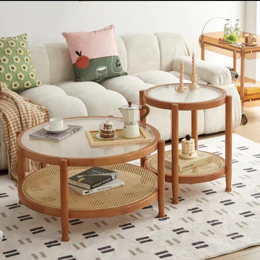 크고 작은 원형 테이블 조합 (체리색)