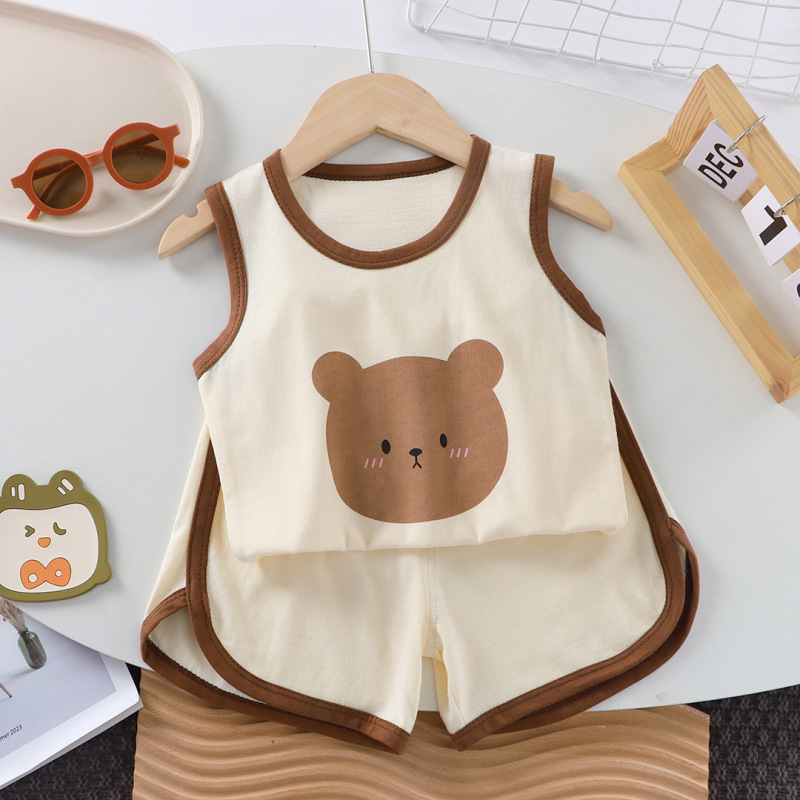 Children's vest suit baby summer sleeveless two-piece cotton sports casual clothes for children manufacturers wholesale Children's vest suit baby summer sleeveless two-piece cotton sports casual clothes for children manufacturers wholesale