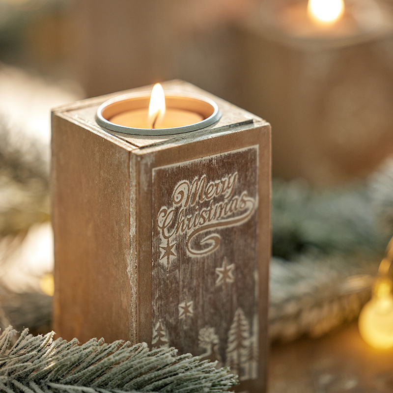 Nuevos productos transfronterizos decoraciones navideñas de madera candelabros para hacer viejas decoraciones de escritorio retro de Navidad disparo de props