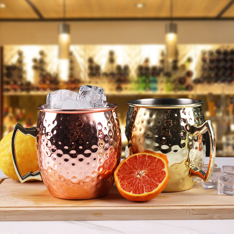 Cross - Border MOSCÚ pure Stainless Steel mula Cup Mule Copper Hammer Point Cup Mark Cup 500ml cóctel Drum Cup