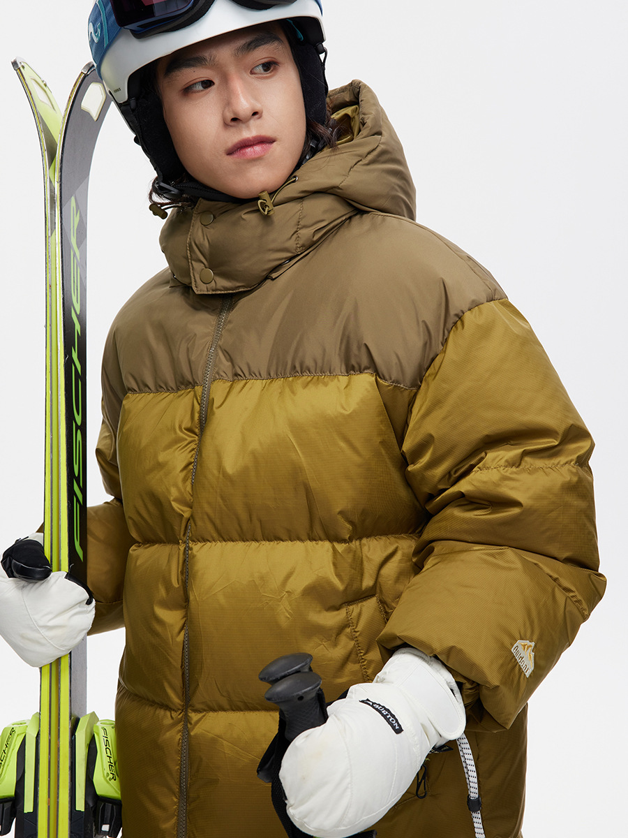 Ru Meng invierno nueva costura contraste color 90 terciopelo impermeable a prueba de viento abajo chaqueta desmontable sombrero engrosado pan esquí traje