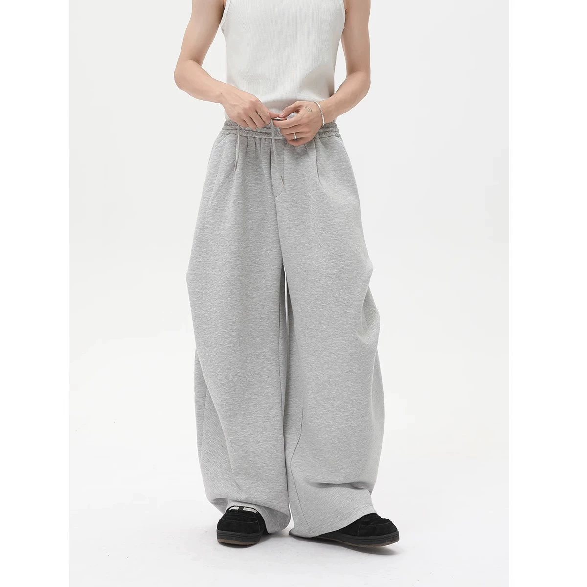 Американский стиль, тяжелые белые серые спортивные штаны с цветочным принтом, мужские модные брендовые повседневные брюки с рюшами и прямыми расклешенными штанинами