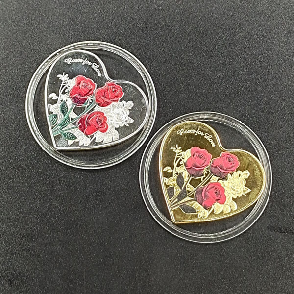 Rose Heart-shaped Commemorative Coin Confession of Love Commemorative Medallion Couple's Small Gift Gold and Silver Crafts Creative Small Gift
