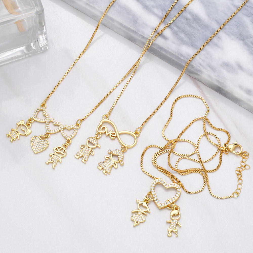 cartoon puppet heart zircon couple copper gold-plated inlaid zircon necklace