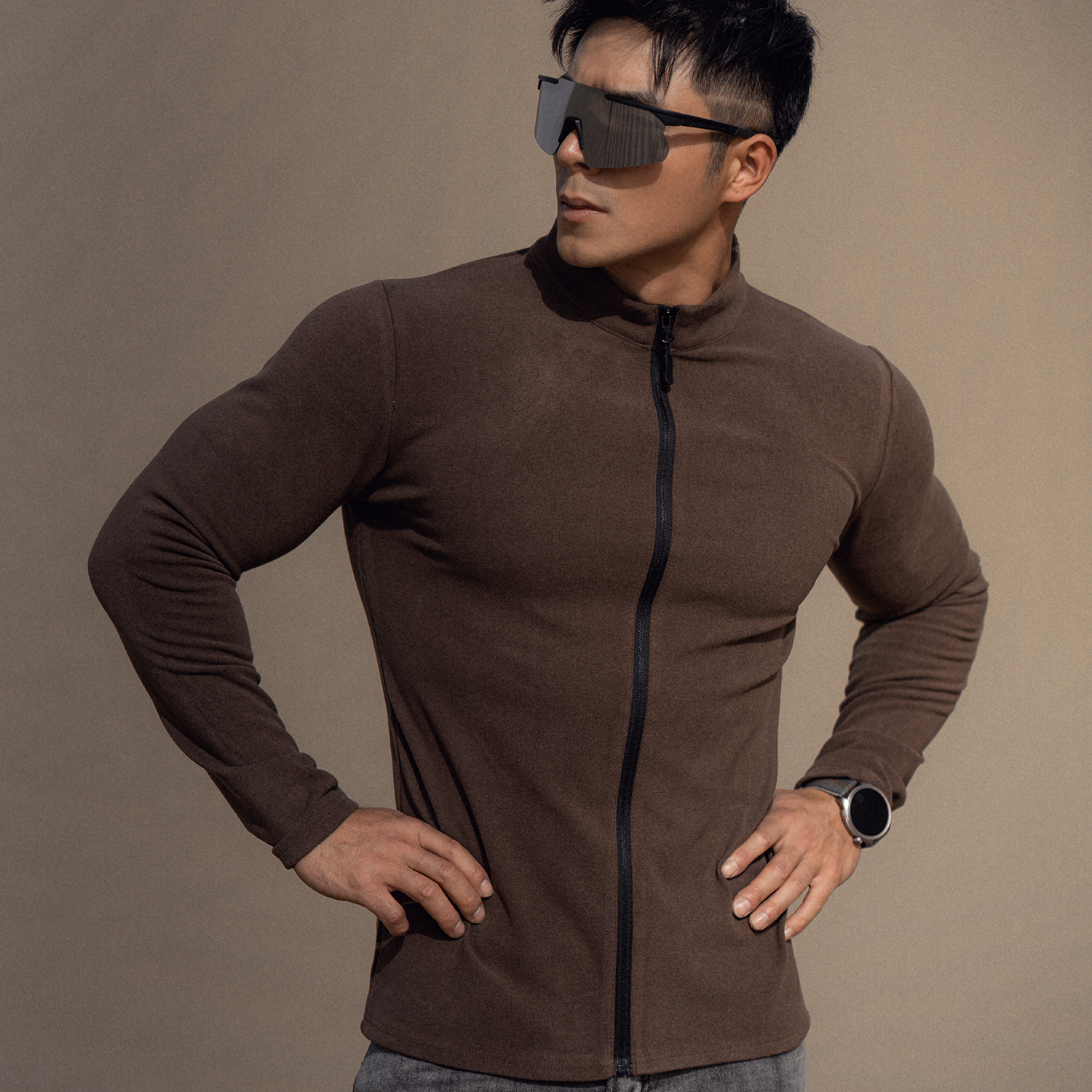 Spring and Autumn New Men's Sports and Casual Running Fitness Exercise 280g Double-Sided German Velvet Long-Sleeved Zipper Jacket