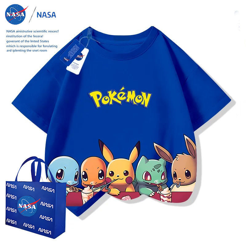 NASA宝可梦皮卡丘t恤短袖儿童衣服夏季可爱潮流男女童装半袖上衣|undefined
