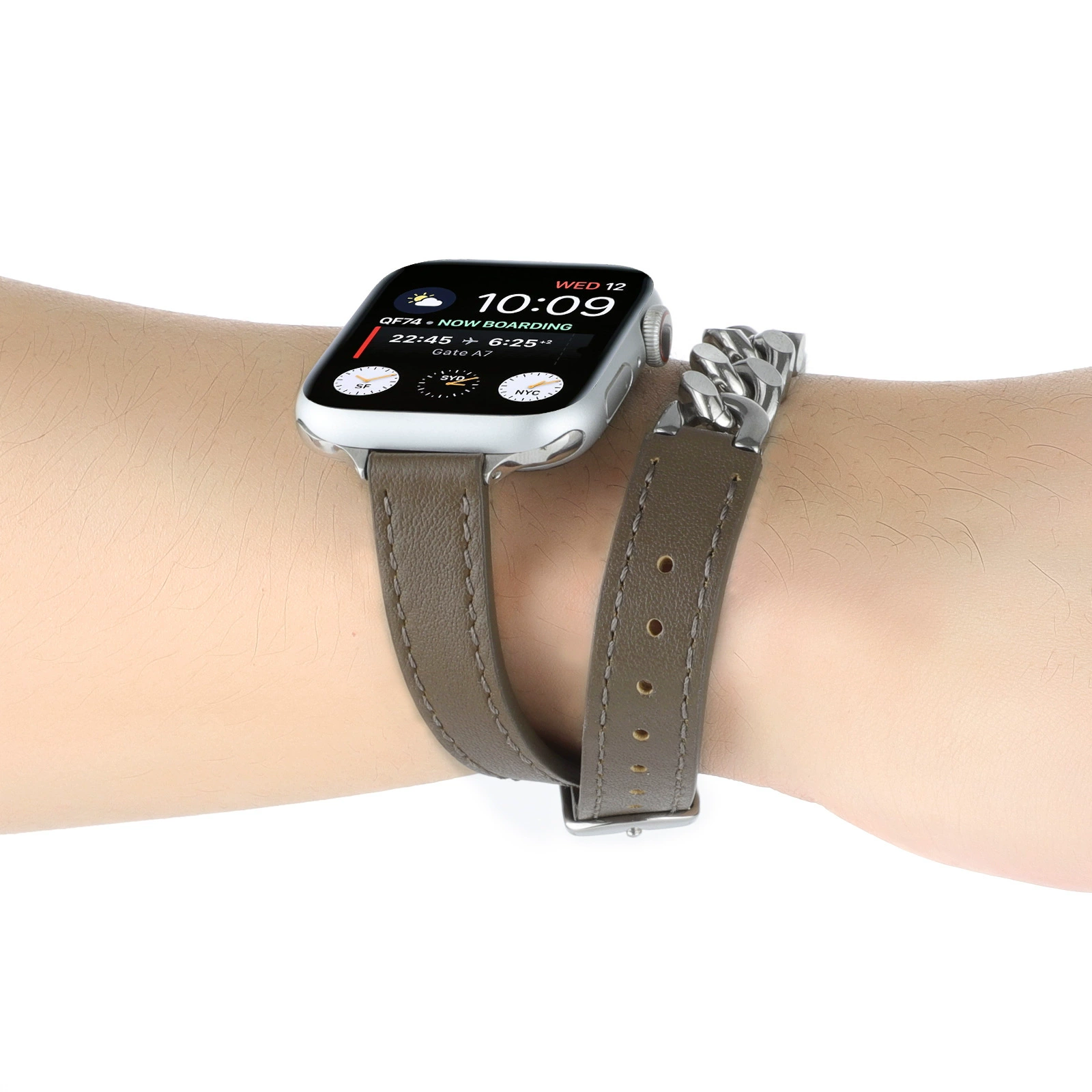 Ремешок для Apple Watch, цепочка из нержавеющей стали, 14 мм, подлинная кожа