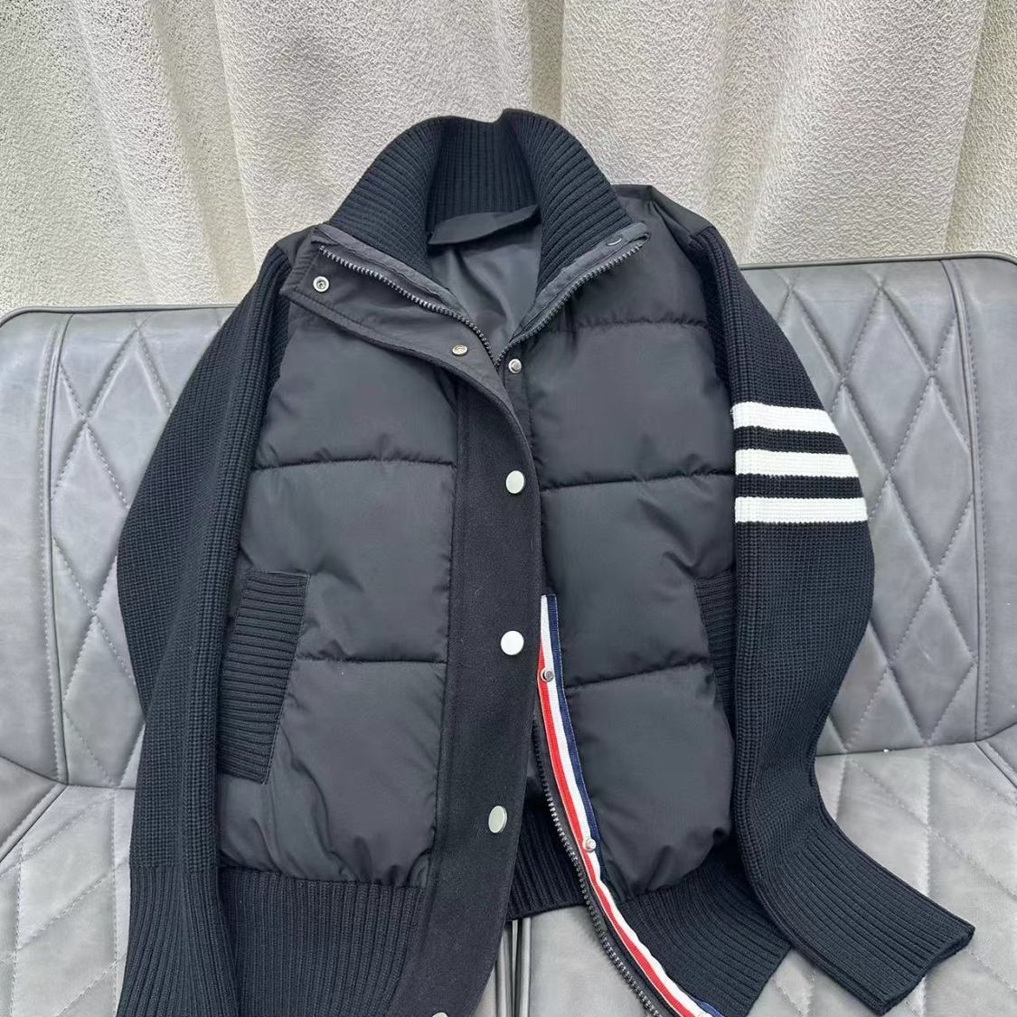 社会女棉衣快手网红同款韩系设计感拼接针织棉服秋冬立领棉衣外套