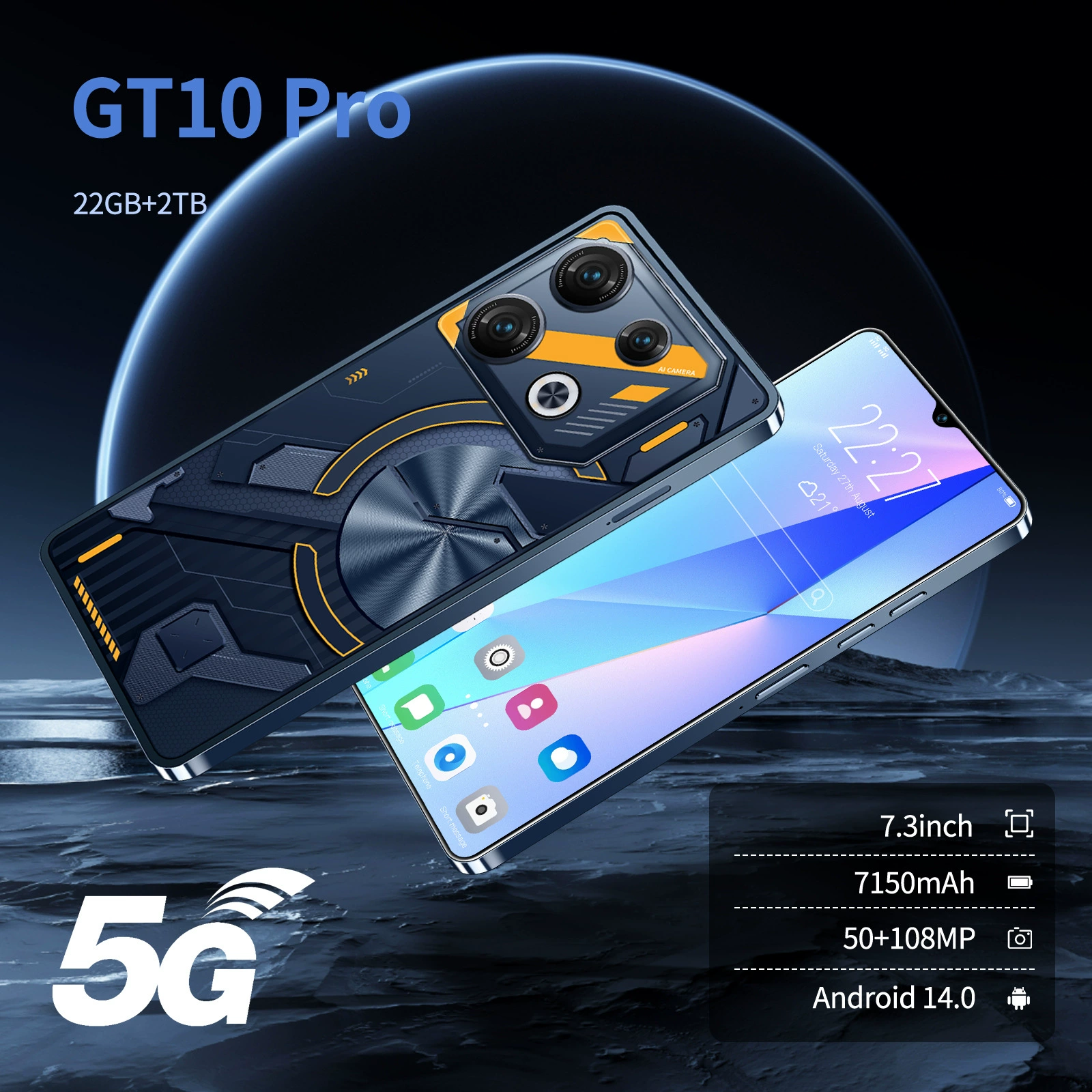 2024 кросс-бордер спот мобильный телефон GT10Pro смарт-гигабиты, большой экран 22+2ТБ источник фабрики цена двойной SIM двойной режим
