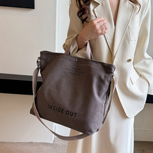 帆布斜挎包女简约手提包通勤包大学生上课包复古单肩包大容量背包