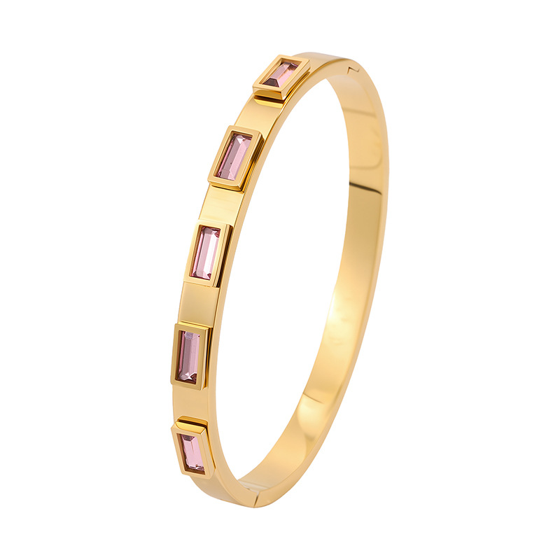 Pulsera de acero de titanio para mujer, sentido de alta gama, pulsera retro europea y americana que no se desvanece, oro de arena, apertura, circón, joyería de pulsera de acero inoxidable image 9