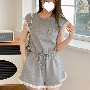 K4H Summer Sports Suit for Women 2025 New Internet Celebrity Short-Sleeved Shorts Casual Fashion Age-Reducing Loose and Western Style Two