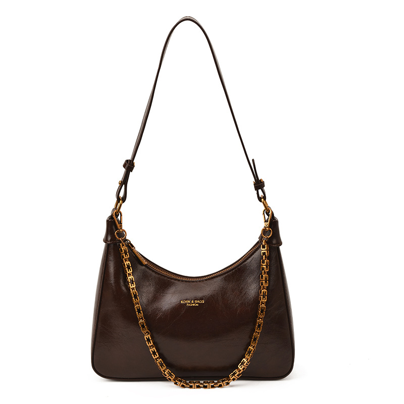 Bolsos de brazo de alta sensación de mujer 2025 nuevo nicho retro cera petot bolso cadena de hombro mochila