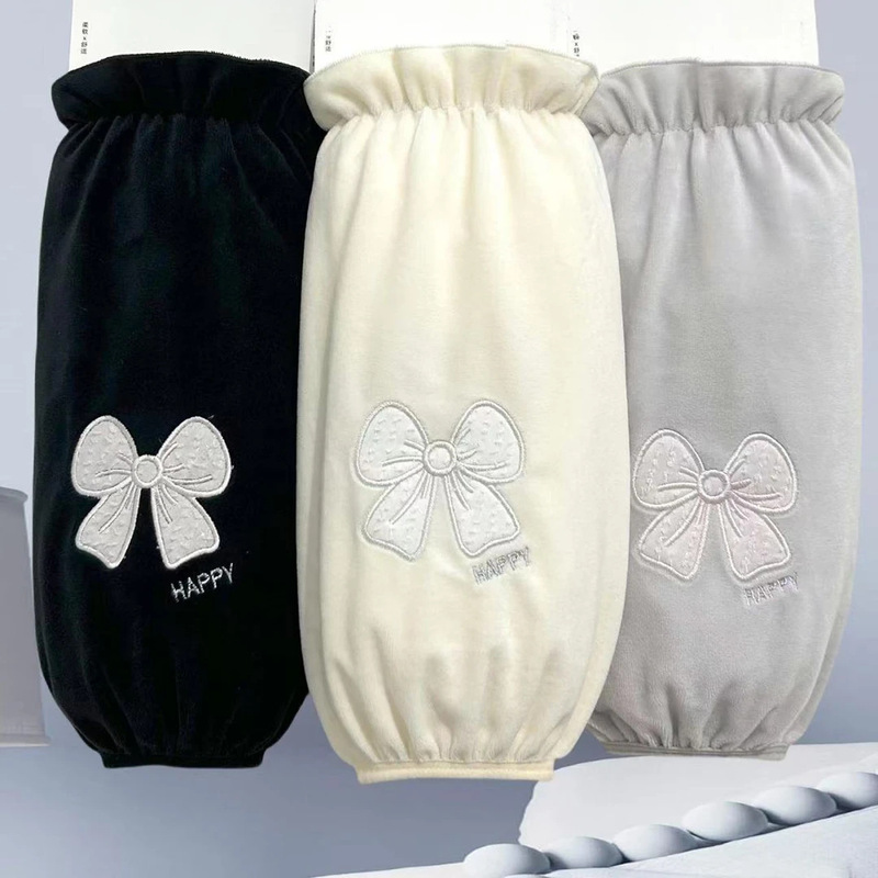 2025 Autumn and Winter New Style Extended and Enlarged Women's Embroidered Bow Tie Velvet Anti-Fouling Sleeves Wholesale