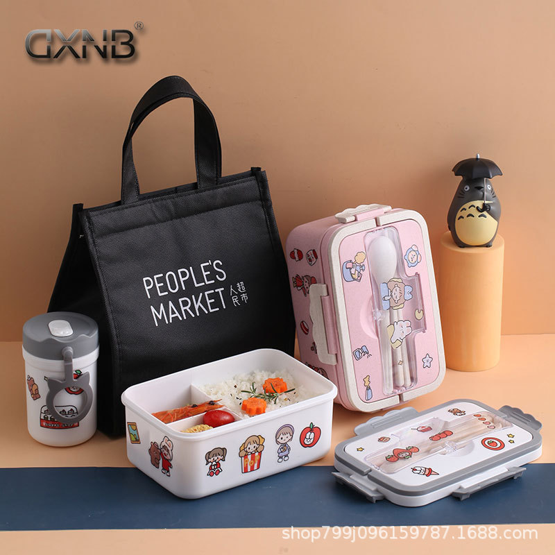 DIY cartoon ins girl wheat straw lunch box student lunch box cute insulation office worker compartment lunch box DIY cartoon ins girl wheat straw lunch box student lunch box cute insulation office worker compartment lunch box