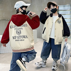男童棒球服2025秋字母运动连帽上衣宽松大码青少年衣服中大童外套