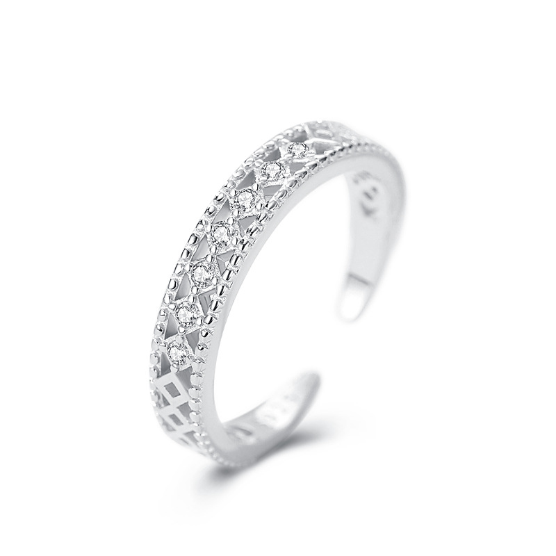 S925 plata esterlina transfronteriza dedo índice hueco solo anillo femenino estilo europeo y americano Luz de lujo micro incrustaciones moda anillo abierto moda venta al por mayor