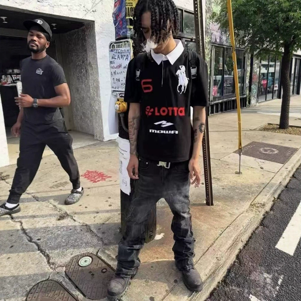 Mowalola ATL 天使战马刺绣修身Polo衫短袖T恤tee opium YVL风格