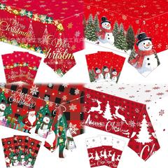 冬季新款圣诞节派对装饰用品Christmas圣诞树一次性圣诞桌布雪人