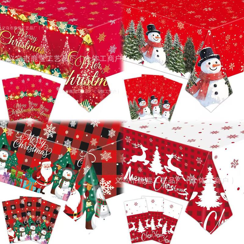 冬季新款圣诞节派对装饰用品Christmas圣诞树一次性圣诞桌布雪人|undefined