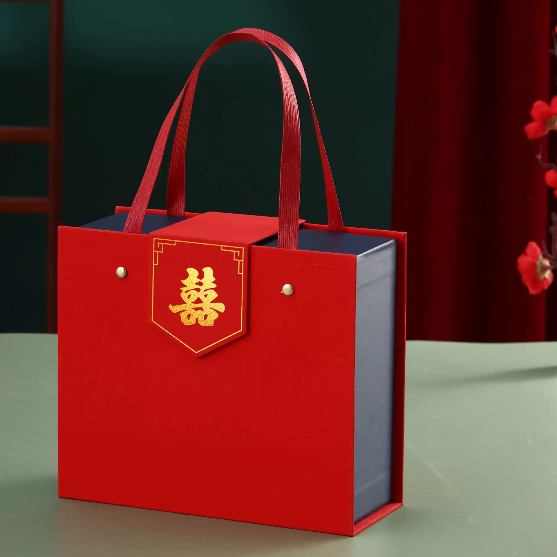 高档手提盒结婚喜糖盒婚礼伴手礼礼盒喜庆抽拉盒婚庆翻盖盒批发