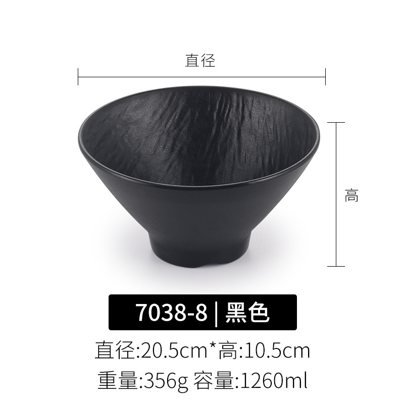 Japonés negro melamina bolos de arroz bolos de mezcla de fideos bolos de hotel restaurante bolos de sopa de plástico bolos de ensalada comerciales