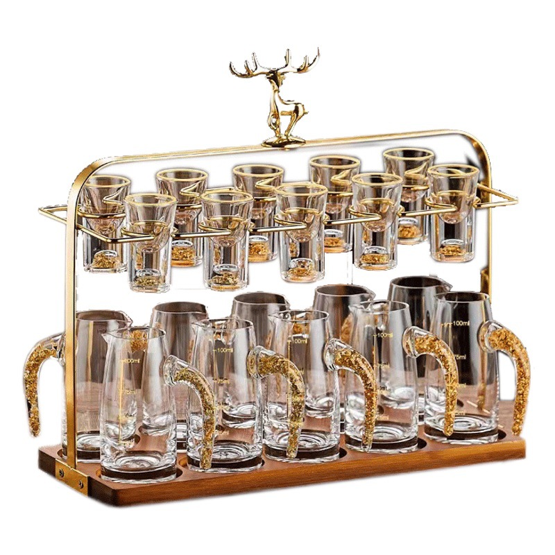 Deer liquor cup holder new Chinese high-end wine separator cup holder household wine set special wooden base shelf liquor cup holder