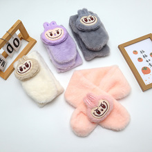 2025新款儿童围巾可爱男童女童加厚保暖宝宝交叉仿兔毛拉布布围巾