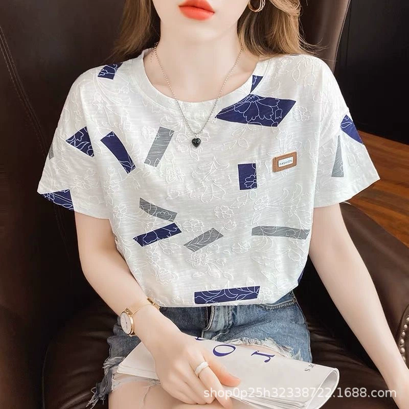 2024 New White T-Shirt Women's Short Sleeve Round Neck Loose T-Shirt Base Shirt All-match Top Instagram Trend